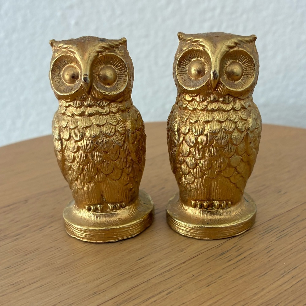 Vintage Gold Owl Salt & Pepper Shakers READ DESCRIPTION